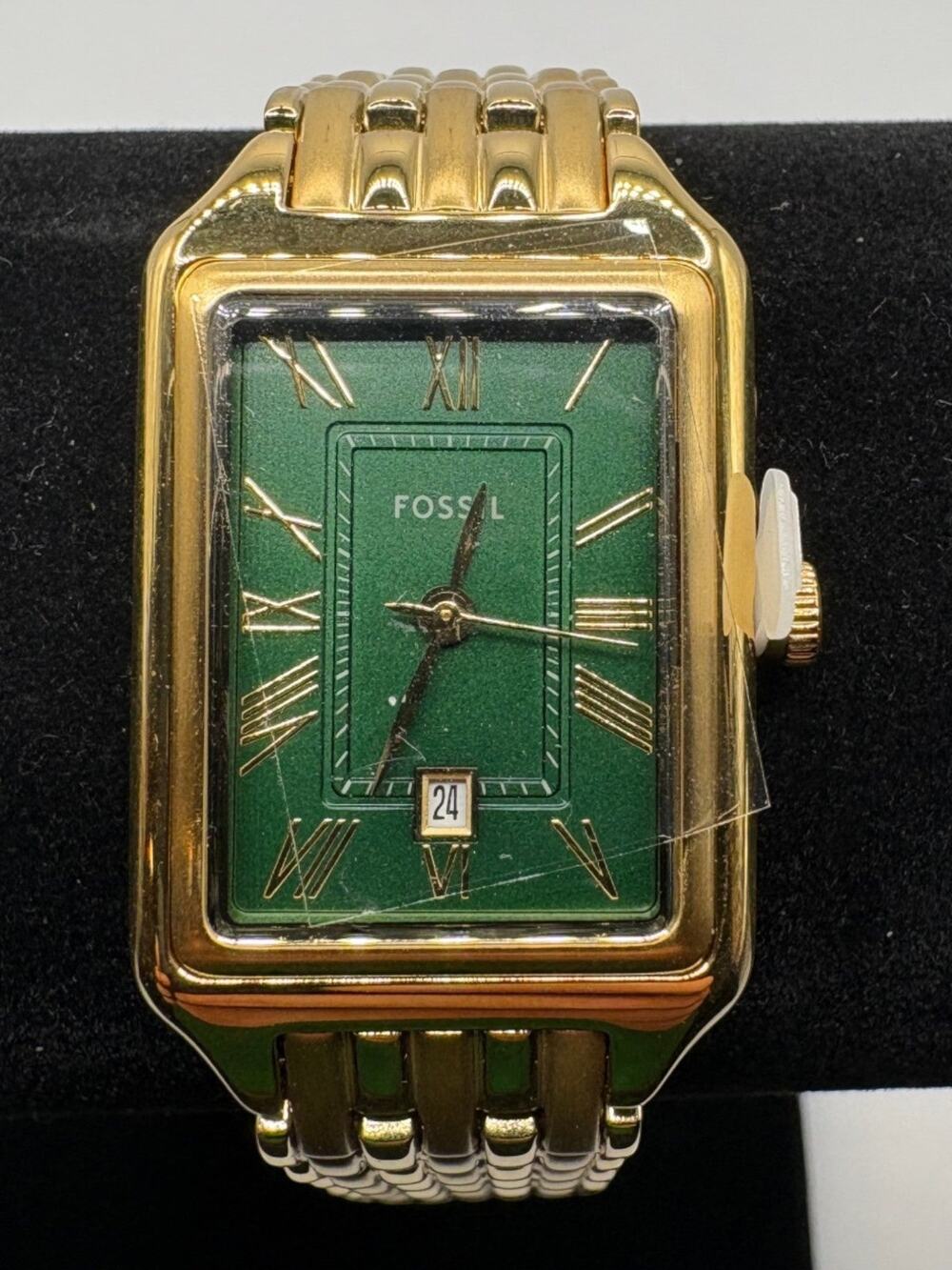 Fossil Raquel Rectangular Gold-Tone & Emerald Green Dial Watch (FS5923)